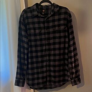 Vintage Dickies Black and Gray Plaid Button Down Shirt